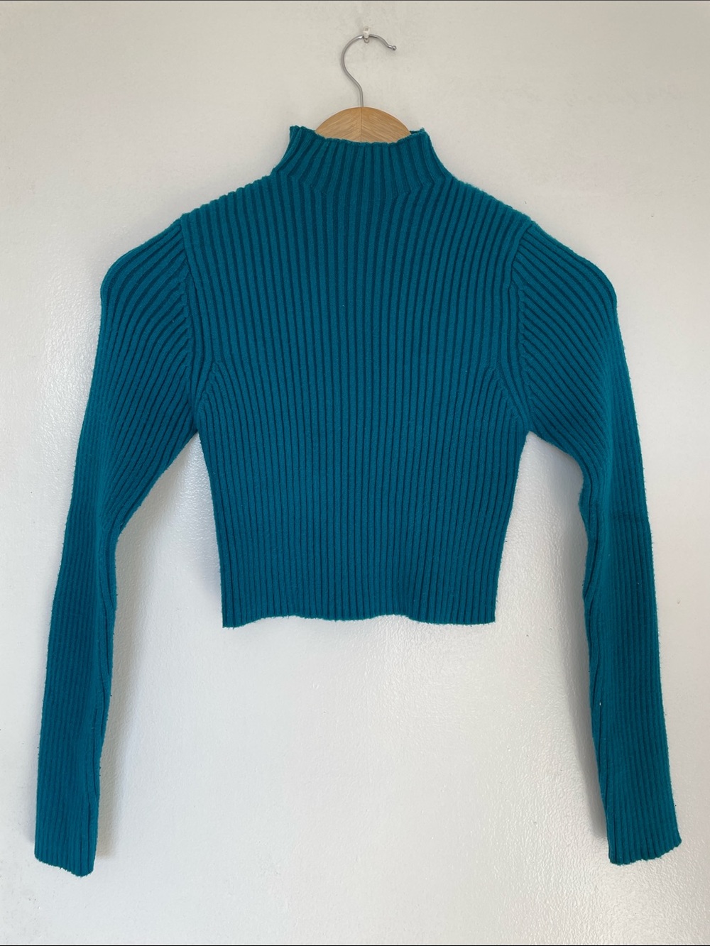 Zara Teal Ribbed Mock Neck Crop Top